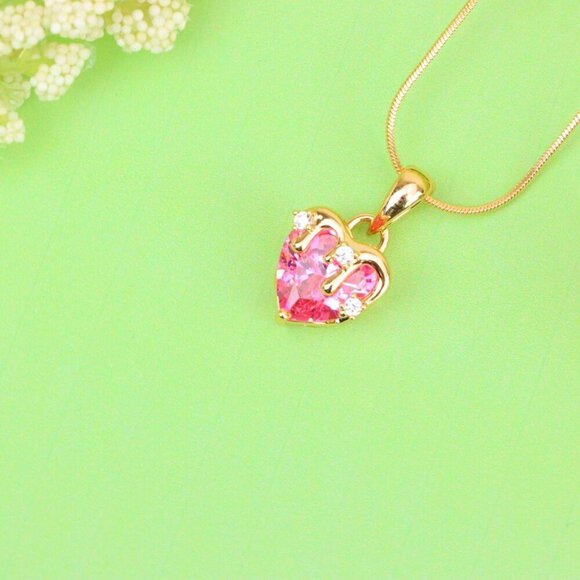 "Heart Drip Pink Pendant in Gold Finish Romantic Charm, XPPT1698 - Picture 2 of 13